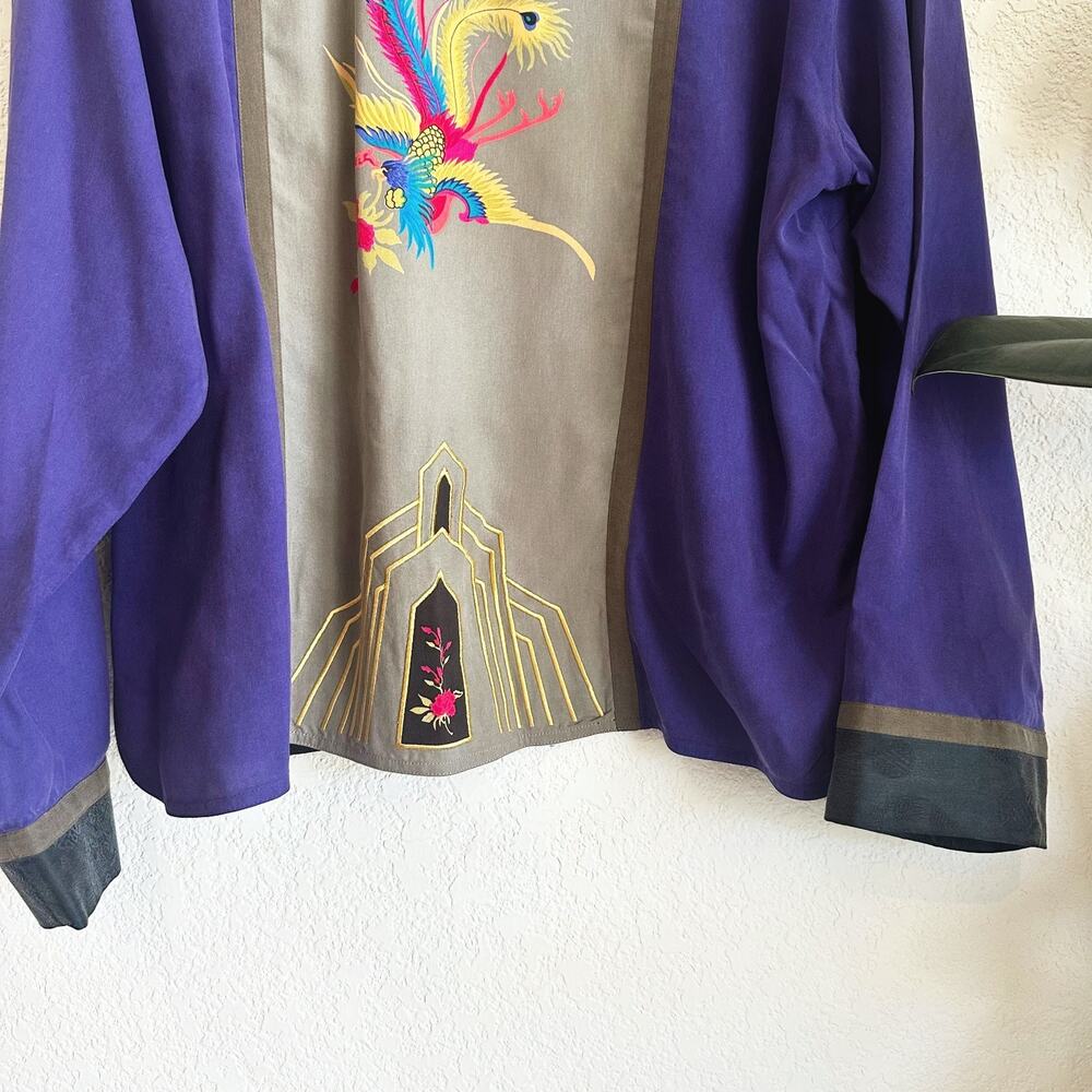 VTG Chicos 100% Silk Asian Inspired Kimono (2) /L-XL Embroidered Art To Wear - Picture 7 of 10